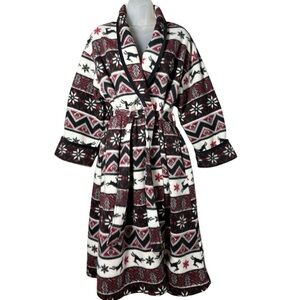 Women’s Fleece Robe Nordic Reindeer Snowflake Ashley Stewart CabinCore Petite M